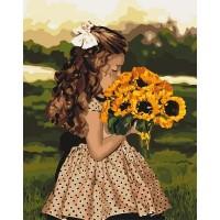 Картина за номерами Дівчинка з соняшниками 